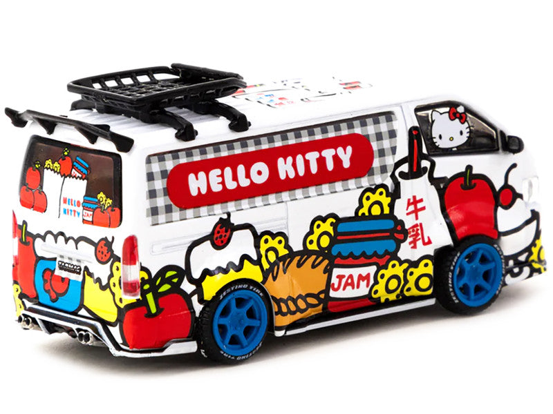 Toyota Hiace Widebody Van Hello Kitty with METAL OIL CAN 1/64 Diecast Model Car by Tarmac Works