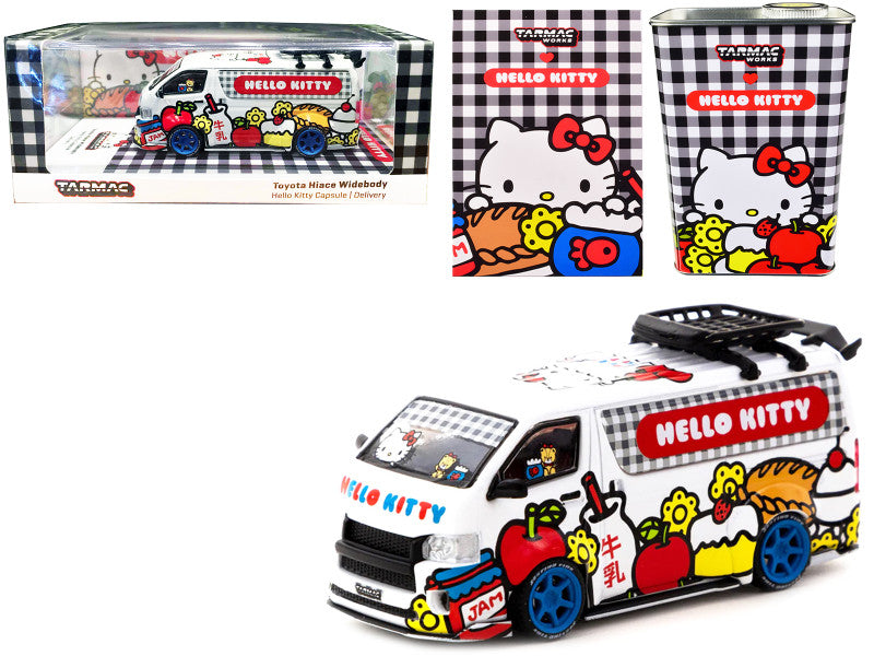 Toyota Hiace Widebody Van Hello Kitty with METAL OIL CAN 1/64 Diecast Model Car by Tarmac Works