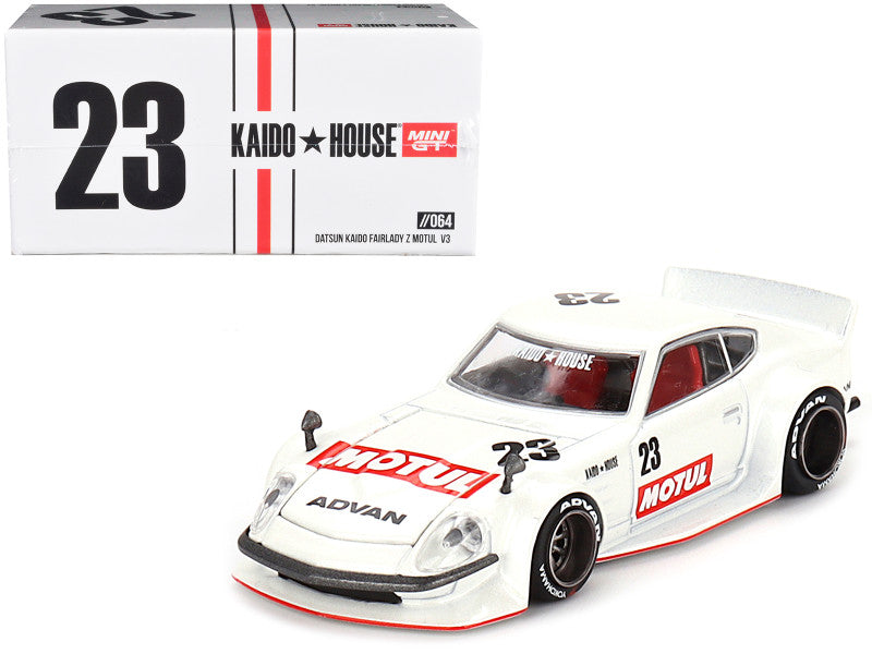 Datsun Fairlady Z KAIDO MOTUL V3 RHD (Right Hand Drive) #23 White (Designed by Jun Imai) "Kaido House" Special 1/64 Diecast Model Car by True Scale Miniatures