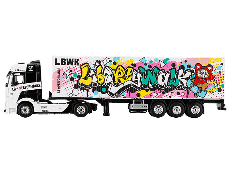 Mercedes Benz Actros with 40' Container "LBWK Kuma Graffiti" White with Graphics 1/64 Diecast Model by True Scale Miniatures