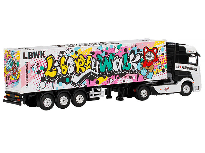 Mercedes Benz Actros with 40' Container "LBWK Kuma Graffiti" White with Graphics 1/64 Diecast Model by True Scale Miniatures