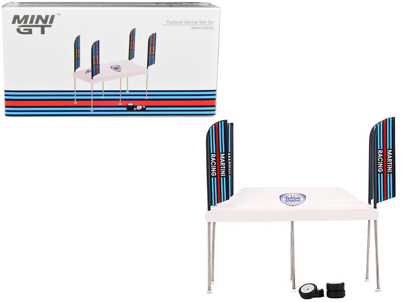 Paddock Service Tent Set with Extra Wheels Martini Racing for 1/64 scale models by True Scale Miniatures