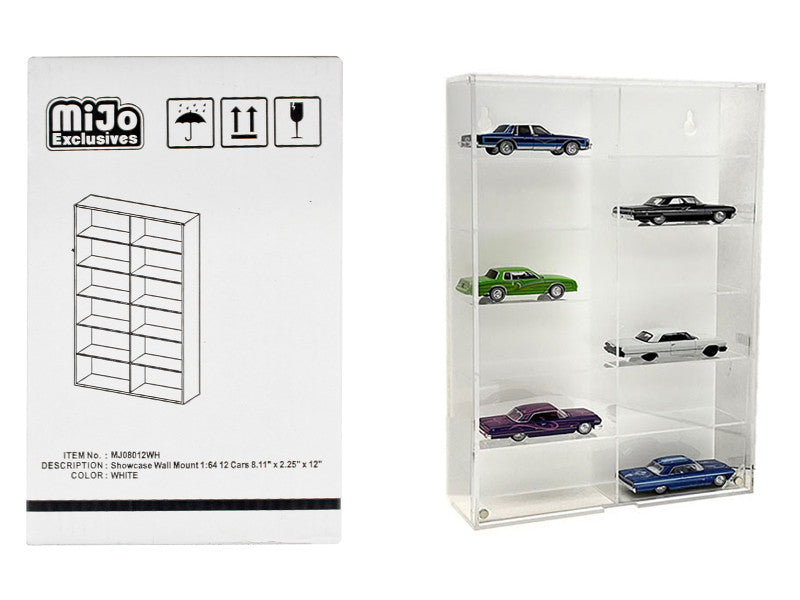 Showcase 12 Car Display Case Wall Mount with White Back Panel for 1/64 Scale Models