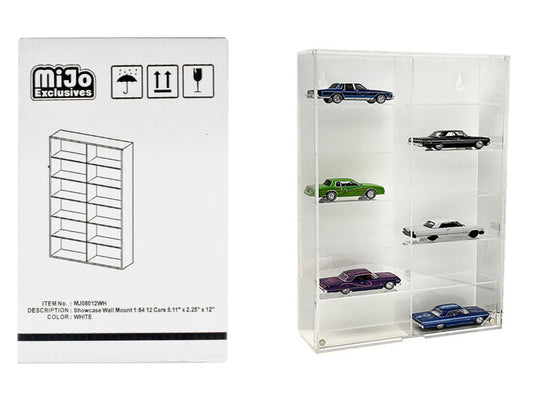 Showcase 12 Car Display Case Wall Mount with White Back Panel for 1/64 Scale Models