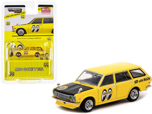 Datsun Bluebird 510 Wagon Yellow with Black Hood "Mooneyes" "Global64" Series 1/64 Diecast Model Car by Tarmac Works