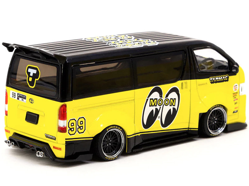 Toyota Hiace Widebody Van RHD #99 "Mooneyes Team Van" Yellow and Black "Hobby43" 1/43 Diecast Model Car by Tarmac Works