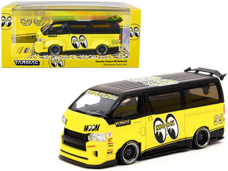 Toyota Hiace Widebody Van RHD #99 "Mooneyes Team Van" Yellow and Black "Hobby43" 1/43 Diecast Model Car by Tarmac Works